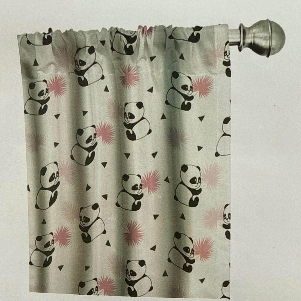 Ambesonne Panda Window Curtains 2-Panel Set 56x63 Pink Palm Leaf Microfiber NEW - Picture 4 of 7